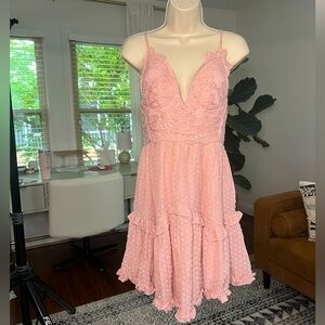 Hello Molly size Medium pink polka dot mini dress